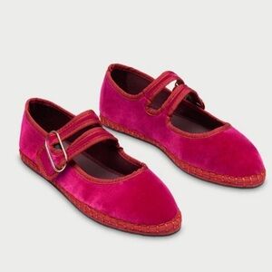 Women’s Flabelus Fuchsia Velvet Mary Jane Flats Size 7.5 EU 38